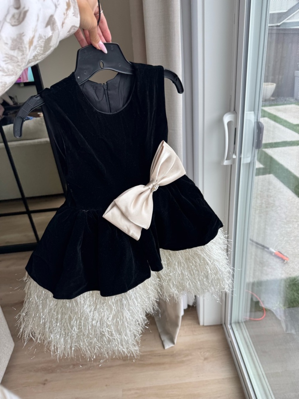 Black Velvet Party Dress with Champagne Bow - Picture 4 of 4
